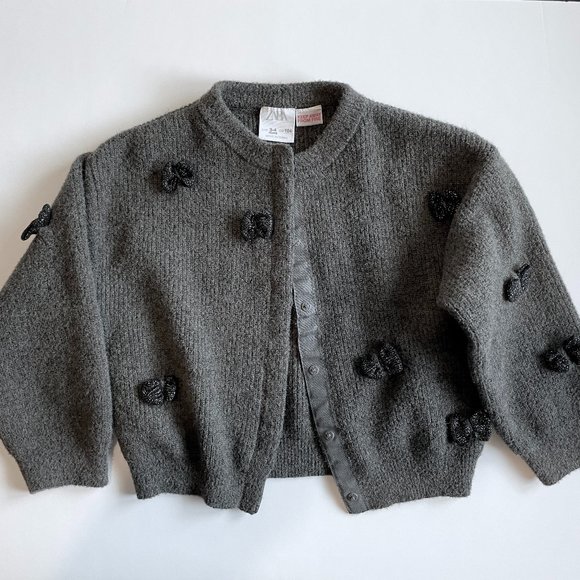 Zara Kids Knit Grey Bow Sweater 3-4 Years Toddler Girls - Picture 1 of 4